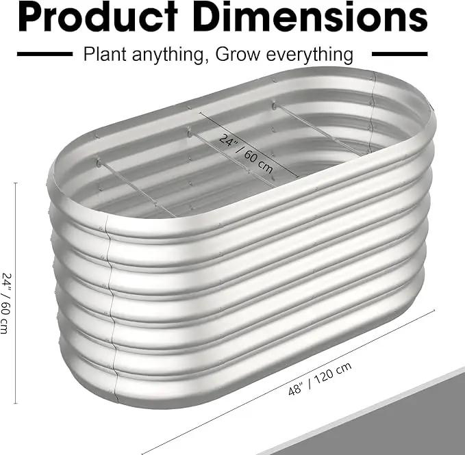 4x2x2ft Oval Galvanized Raised Garden Bed Kits Outdoor Large Metal Modular Planter Box 9-in-1 Raised Beds for Gardening,Vegetables,Fruits,Flowers & Herbs (Silver) by GreenHaven Gardens