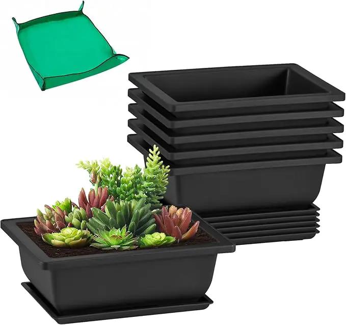 GROWNEER 6 Packs 6.5 Inch Bonsai Training Pots with Drainage Humidity Trays, Bonsai Tree Kits with 1 Repotting Mat, Growing Planter for Garden, Yard, Balcony, Office, Indoor, Outdoor by GreenHaven Gardens