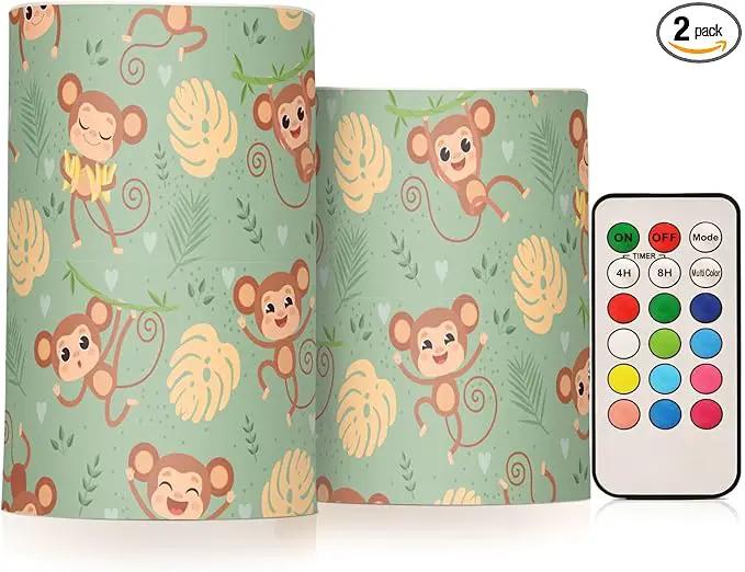 Flickering Flameless Candles, Cute Monkey LED Candles with Remote Timer, Set of 2 Battery Operated Candle for Valentine Wedding Birthday by GreenHaven Gardens