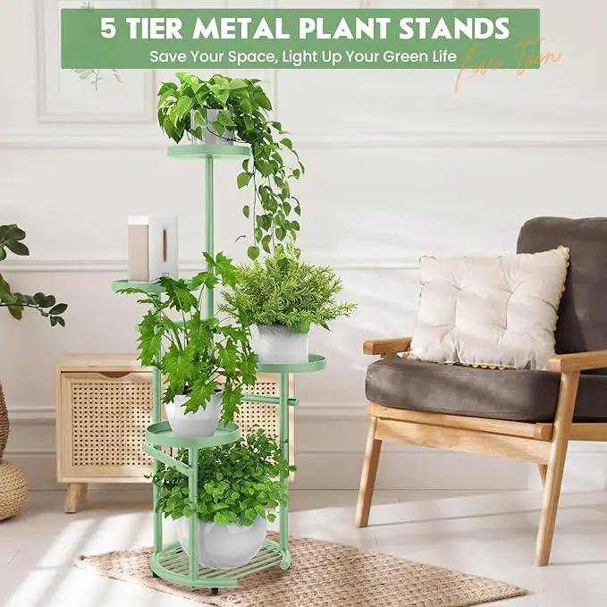 TOSKING 5 Tier Metal Plant Stand Indoor， Plant Shelf, Corner Shelf Flower Pot Stand for Outdoor Plant Stand for Living Room Balcony Garden Patio Bedroom (Green, 42inches) by GreenHaven Gardens
