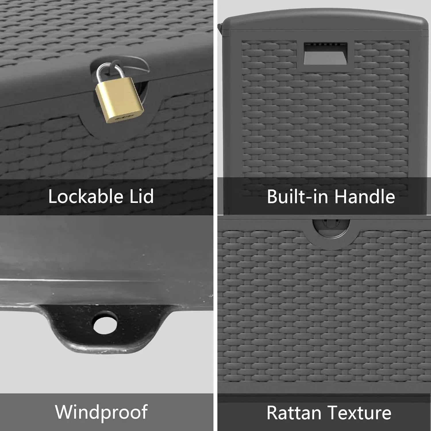 Upgrade 80 Gallon Waterproof Large Resin Deck Box Indoor/Outdoor Lockable Storage Container and Seating for Garden, Pool, and Patio (80 Pro Gallon, Black) by GreenHaven Gardens