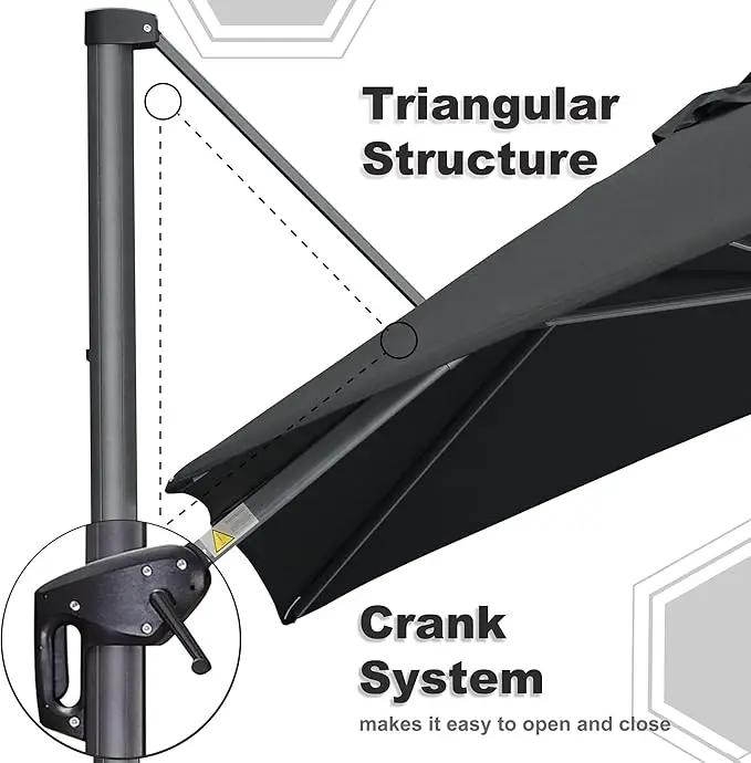 PURPLE LEAF 10 Feet Square Cantilever Umbrella Patio Umbrella with Base Outdoor Umbrella Aluminum Offset with 360-degree Rotation for Garden Deck Pool Patio Black by GreenHaven Gardens