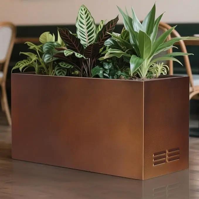 Worth Garden Metal Planter Box - 30" L x 11" W x 13" H Matte Bronze Heavy Duty Large Rectangular Steel Modern Plant Pot, Indoor Outdoor - Insert Plate with Drain Holes, Air Vents, No Assembly Required by GreenHaven Gardens