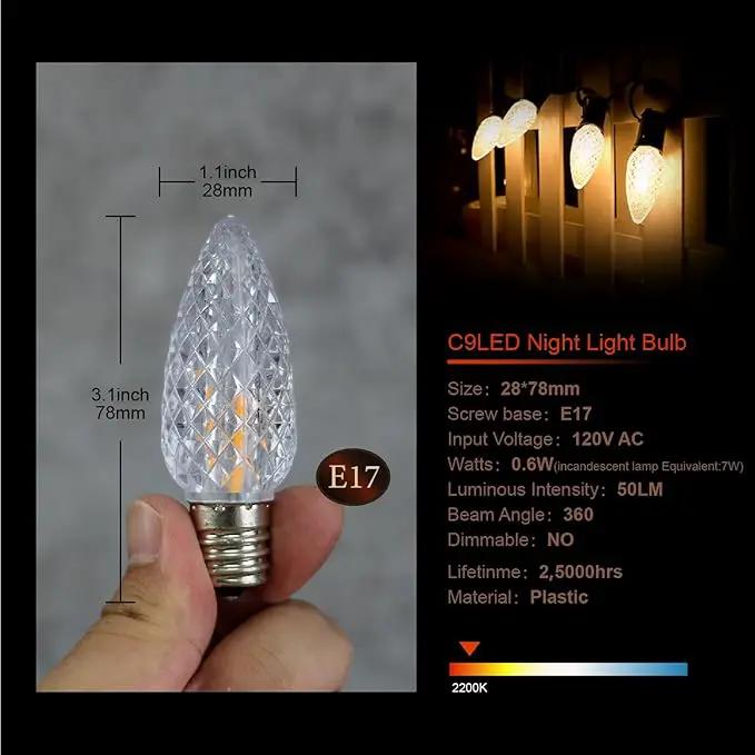 C9 Christmas Replacement LED Light Bulbs, E17 Base Commercial Grade Holiday Bulbs, 4W 5W 6W 7W Incandescent Equivalent, Warm White 2200K, Clear Plastic Bulbs for Christmas String Light - 50 Pack by GreenHaven Gardens