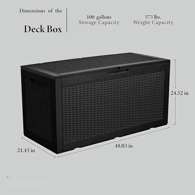 100 Gallon Outdoor Storage Box Waterproof Lockable Resin Deck Box Large, Patio Storage Bin for Pool Accessories Cushion Furniture, Garden Tools, UV-Resistant Outside Delivery Black by GreenHaven Gardens