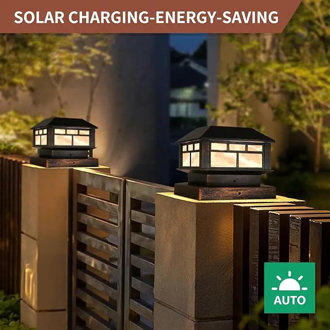 Solar Post Lights Outdoor, 20LM Fence Post Cap Lights, Waterproof, 2 Light Modes, Fit 3.5x3.5in 4x4in 5x5in Wooden Post, Solar Power Deck Lights for Garden Deck Patio Decoration(Bronze 4Pack) by GreenHaven Gardens