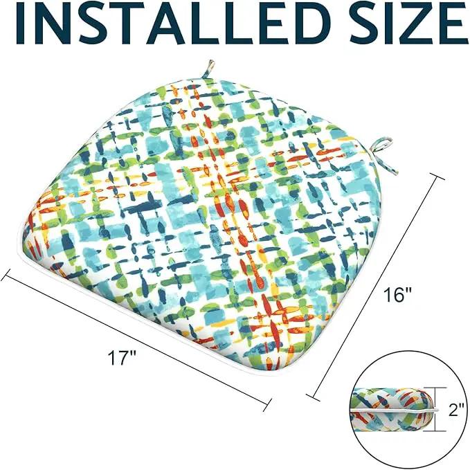 Indoor/Outdoor Chair Cushions 16x17 Inch, Patio Chair Cushions with Ties, All Weather Seat Cushions for Patio Furniture Home Garden Chair Use, Set of 2,Acapa Opal Geometric by GreenHaven Gardens