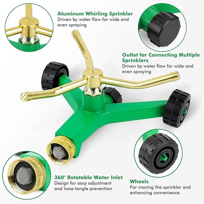 RESTMO 3-Arm Metal Sprinkler with Wheel Base, 360 Degree Automatic Rotary Lawn Sprinkler System for Garden Plant, Flower Bed and Yard Watering and Large Yard Area Watering by GreenHaven Gardens