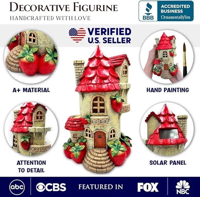 Spring & Summer-Themed Garden Statues – Adorable Outdoor Decor for Lawn, Patio & Porch (Solar Powered Strawberry Fairy Home Garden Statue, 10" Unique Spring Decoration) by GreenHaven Gardens