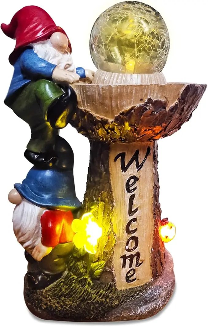 Garden Gnome Statues, Garden Statues for Outside with Solar LED Lights, 10.4 in Funny Double Gnomes Sculptures Outdoor Decorations for Yard, Ideal Gnomes Gifts for Women/Mom/Grandm by GreenHaven Gardens