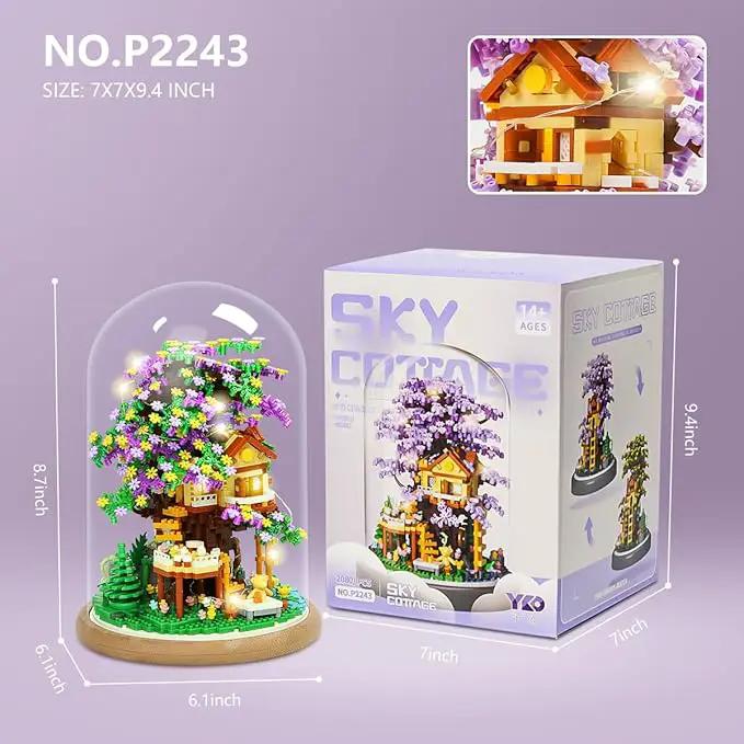 DIY Flower Building Toy Sets Miniature Cherry Blossom Tree House Building Kit, Purple & Yellow Sakura Flowers, Building Blocks Set for Adults & Girls - Bonsai Tree Model with Dust Cover by GreenHaven Gardens