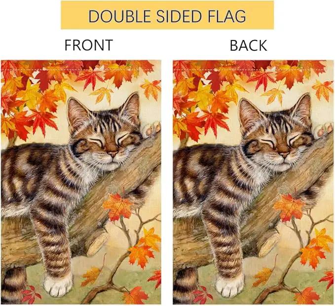 BLKWHT Fall Cat House Flag 28 x 40 Vertical Double Sided Autumn Leaves Thanksgiving Holiday Outside Decorations Burlap Yard Flag BW699-40 by GreenHaven Gardens