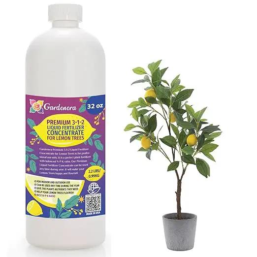 Premium Liquid Lemon Tree Plant Fertilizer - 3-1-2 Concentrate for Indoor Plants and Flowers by Gardenera | Organic Plant Food for Lemon Trees - 32oz by GreenHaven Gardens