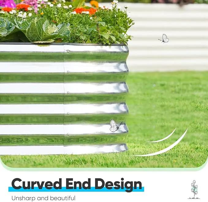 Quictent Raised Garden Bed Kit Oval Galvanized Metal Planter Box Tall for Vegetables Outdoor Backyard, Rubber Strip Edging Included, Silver 8x4x1.5 ft by GreenHaven Gardens