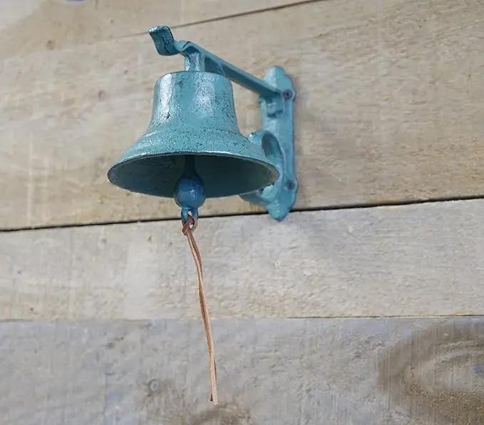 NACH Rustic Cast Iron Doorbell, Small Door Bells for Homes, Dinner Bell, Small Bell, Kitchen Door Bell, Turquoise Door Bell, 8.5x5x6.5 Inches, JS-90-091AT by GreenHaven Gardens