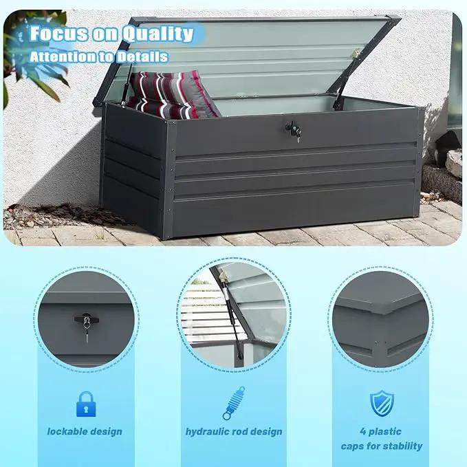 260 Gallon Outdoor Storage Box Waterproof, Extra Large Metal Deck Box and Patio Cushion Box for Storing Gardening Tools, Pool Supplies by GreenHaven Gardens