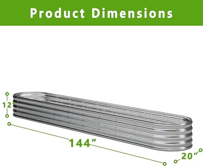 KFN 2PCS 12x1.8x1FT Galvanized Raised Garden Bed,Raised Garden Bed Kit-Oval Metal Vegetable Box,Large Planter Flower Boxes Outdoor,Planting for Vegetables,Flower,Herb,Sliver,0.7mm by GreenHaven Gardens