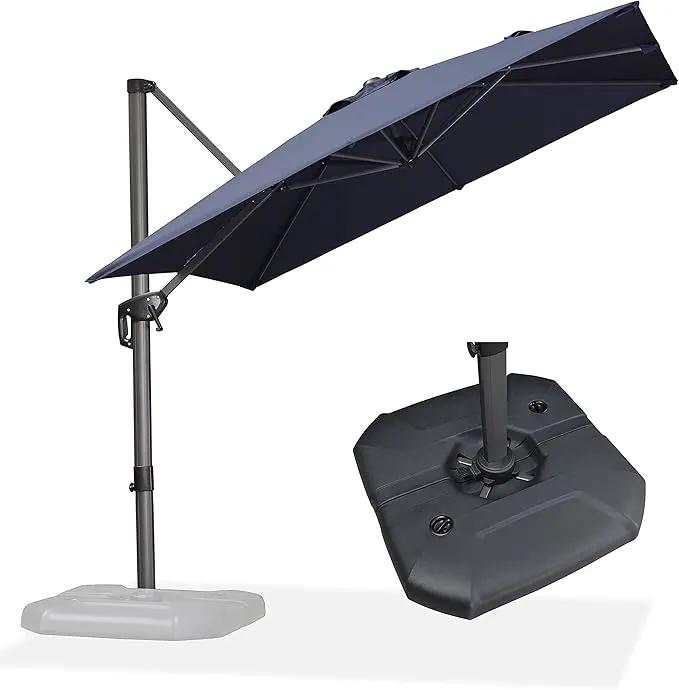 PURPLE LEAF 8 Feet Square Cantilever Umbrella Patio Umbrella with Base Outdoor Umbrella Aluminum Offset with 360-degree Rotation for Garden Deck Pool Patio, Navy Blue by GreenHaven Gardens