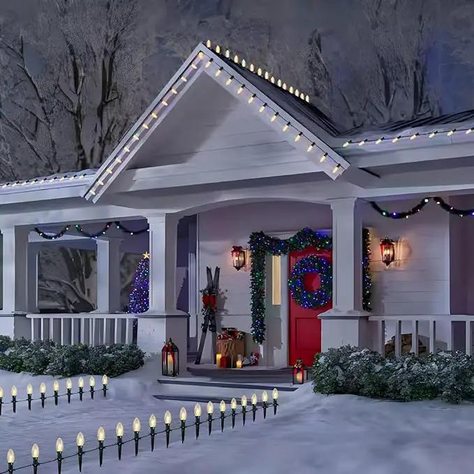 38Ft Christmas Pathway String Lights Outdoor with C9 25 Clear Christmas Pathway Marker Stakes Lights, Extendable C9 Outdoor Walkway Lights for Outside Xmas Party Holiday Backyard Commercial Decor by GreenHaven Gardens