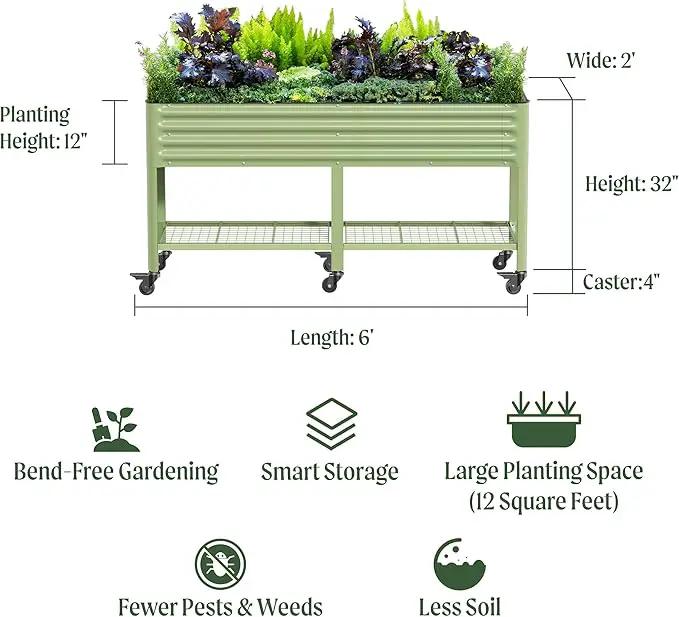 Rolling Elevated Raised Garden Bed-V Series, 2' x 6' Garden Beds with Legs & Storage Rack for Patio & Porch, 1000 Lbs Weight Capacity, Outdoor Planter Box for Vegetables Flower Herbs, Modern Gray by GreenHaven Gardens