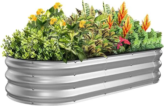 Kesfitt Raised Garden Bed Kit,Outdoor Galvanized Planter Raised Boxes with Safety Edging and Gloves,Large Metal Raised Garden Beds for Gardening Vegetables,Fruits,Flower(5x2x1FT) by GreenHaven Gardens