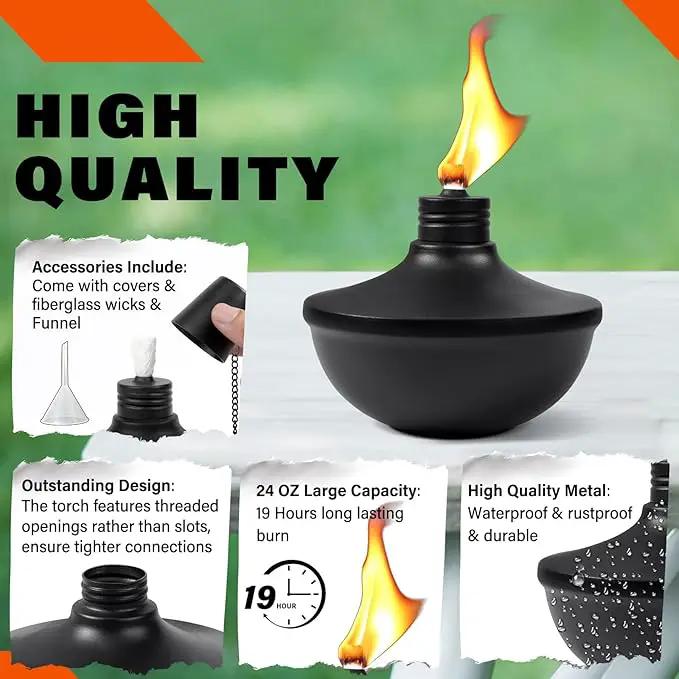 4-Pack Upgraded Tabletop Torches, 24 oz Citronella Torch Lights, Refillable Torch with Wicks, Covers, and Funnel Included - Ideal for Garden, Patio, Deck, Yard, Party, Landscape by GreenHaven Gardens