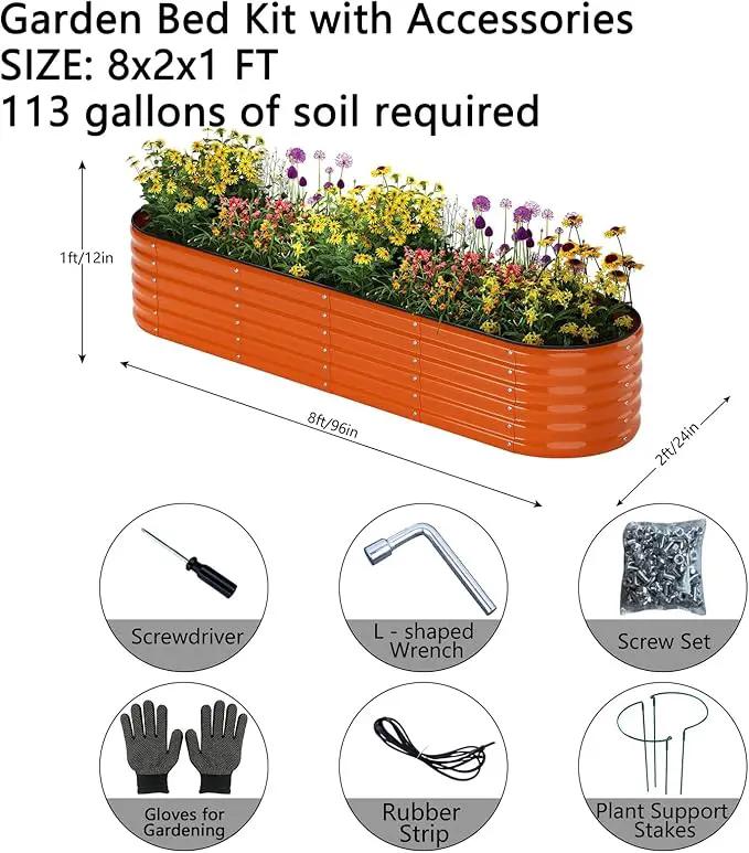 Galvanized Metal Planter Raised Garden Bed Kit for Gardening Outdoor，8x2x1ft Planter Grow Garden Box Raised Flower Bed，Long Vegetable Clearance Herb Raised Garden Beds for Gardening by GreenHaven Gardens