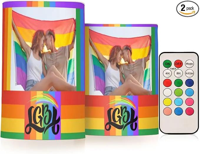 Vdsrup Flameless Candles Set of 2 LGBT Custom LED Candles with Timer Battery Operated Personalized Candle Lights Flickering with Remote for Home Bedroom Decor by GreenHaven Gardens