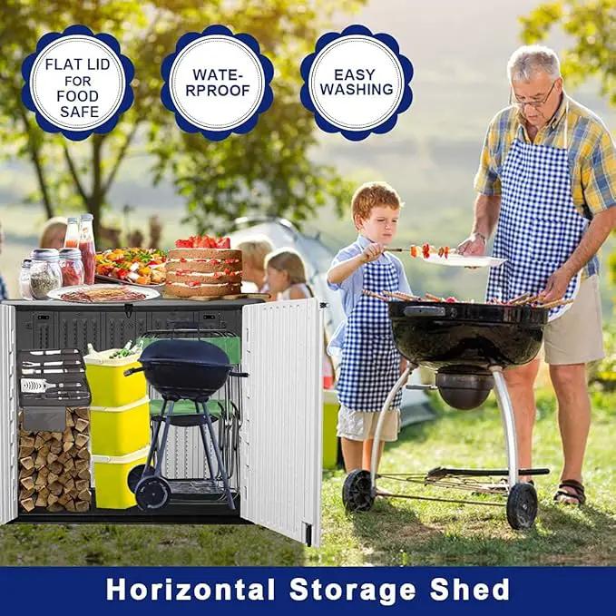 KINYING Outdoor Storage Shed - Horizontal Storage Box Waterproof for Garden, Patios, Backyards, Multi-Opening Door for Easy Storage of Bike, Garbage Cans, Tools, Lawn Mower, Off-White, 26 Cubic Feet by GreenHaven Gardens