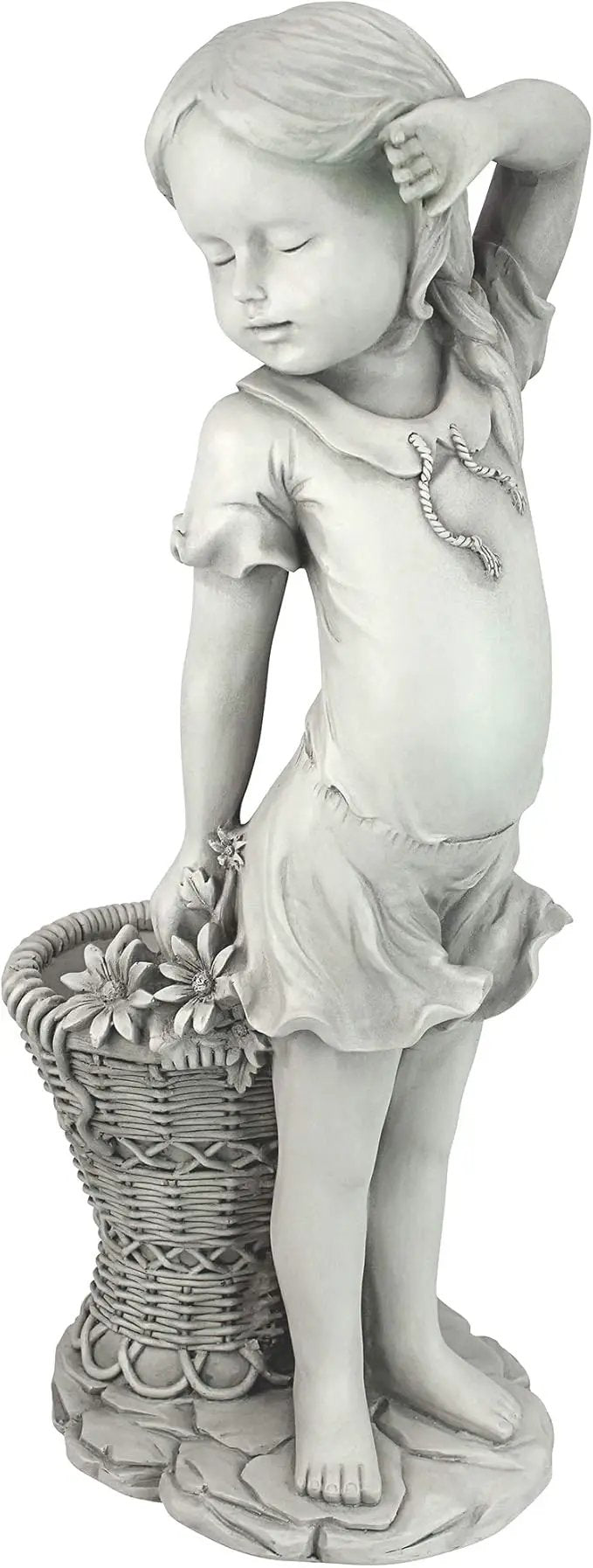 Design Toscano Frances the Flower Girl Outdoor Garden Statue with Planter, 21 Inch Tall, Cast Stone Resin, Antique Stone Finish by GreenHaven Gardens