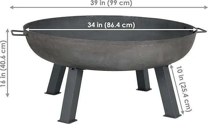 Sunnydaze 34-Inch Cast Iron Heavy-Duty Fire Pit for Outside - Wood-Burning Outdoor Fire Pit Bowl with Handles - Steel Finish by GreenHaven Gardens
