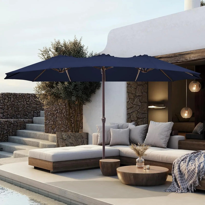 JEAREY 15FT Patio Umbrella Large Outdoor Umbrella Extra Double-Sided Market Umbrella with Crank Handle for Garden, Deck, Backyard and Pool, Navy by GreenHaven Gardens