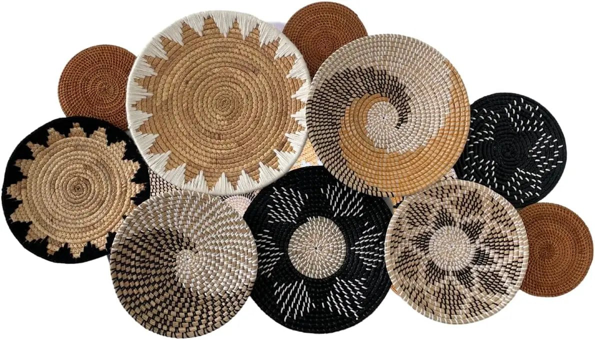 Set of 10 Handcrafted Boho Wall Basket Decor, Wall Hanging Baskets, Decorative Plates for Wall, Handmade from Vietnam Unique Wicker Wall Art Decor by GreenHaven Gardens