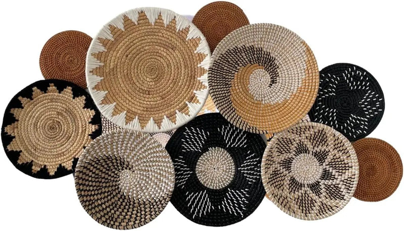 Set of 10 Handcrafted Boho Wall Basket Decor, Wall Hanging Baskets, Decorative Plates for Wall, Handmade from Vietnam Unique Wicker Wall Art Decor by GreenHaven Gardens