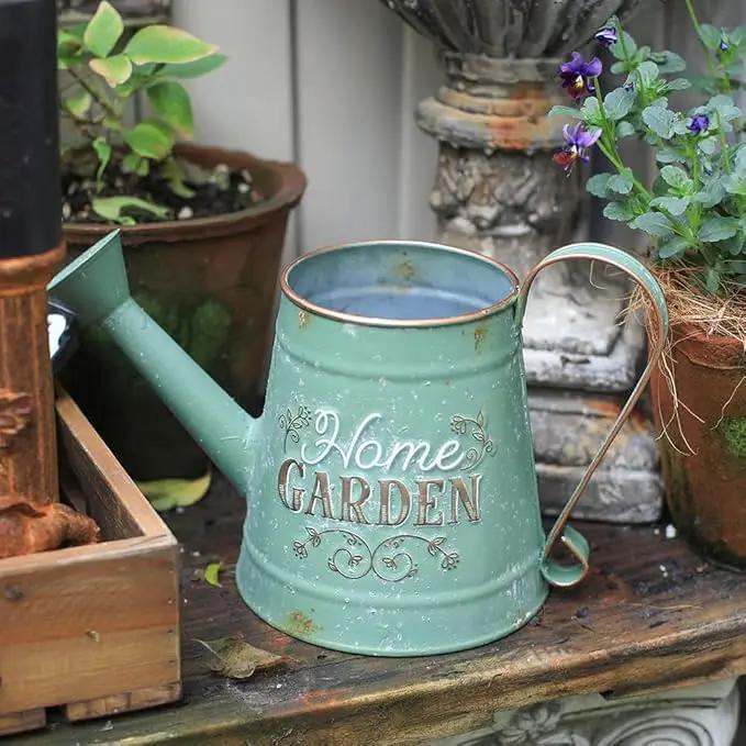 Cute Small Watering Can Indoor Plants Garden Metal Decorative Watering Cans for Outdoor Plants Bonsai Outdoor Garden Flower Decorative (Green, 1.5L, 50.7 Oz) by GreenHaven Gardens