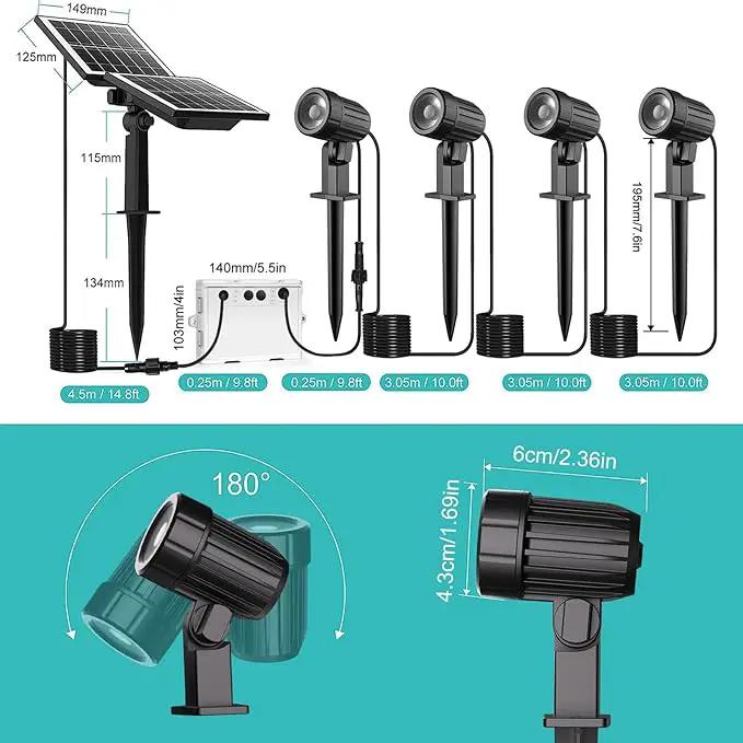 CLY Solar Landscape Spotlights, Solar Landscape Lights Outdoor IP66 Waterproof, Remote Control 2Modes 3Brightness Adjustable 2700-6500K Auto On/Off 14M Cable for Garden Pathway Trees Flag 4 in 1 by GreenHaven Gardens