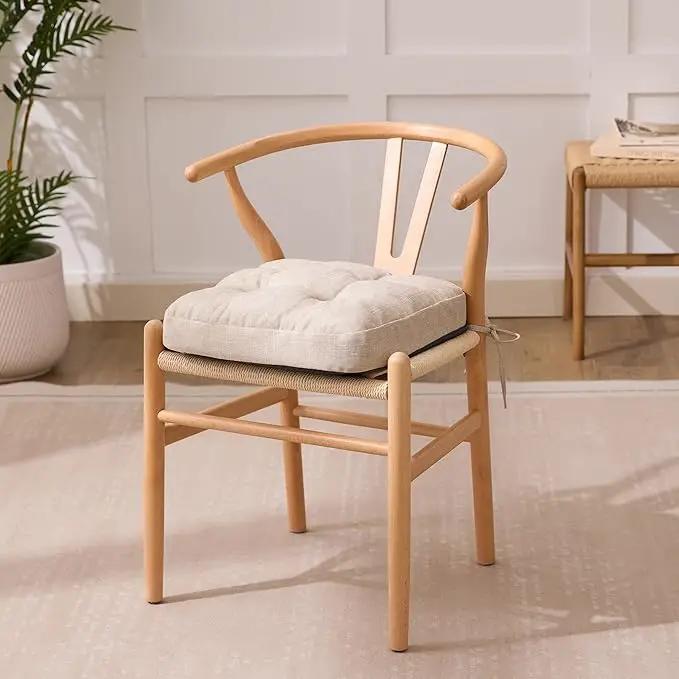 Chair Cushions, Foam Dining Chair Cushions, Tufted Indoor Chair Pads, Set of 6, Beige, 16.5” x 16.5” x 3.5” by GreenHaven Gardens