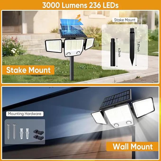 Solar Outdoor Lights with Stakes - Ground /Wall 2-in-1 Dual Use Solar Motion Sensor Waterproof Light, 3000LM 3 Modes 270°Illumination IP65 LED Security Lights Outdoor for Garden Yard Patio, 2 Pack by GreenHaven Gardens
