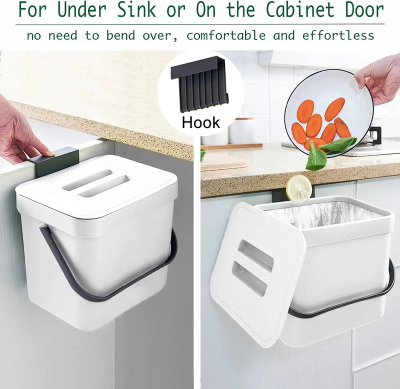 LALASTAR Trash Can with Lid, Wall-Mounted Under Sink Small Garbage Can for Kitchen, Bathroom, Hanging Plastic Trash Can, 1.8 Gallon, White by GreenHaven Gardens