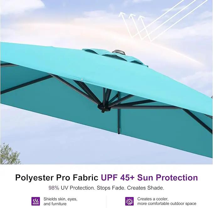 PURPLE LEAF 8 Feet Square Cantilever Umbrella Patio Umbrella with Base Outdoor Umbrella Aluminum Offset with 360-degree Rotation for Garden Deck Pool Patio, Turquoise Blue by GreenHaven Gardens