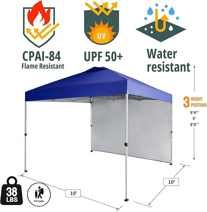 CROWN SHADES 10x10 Pop Up Canopy with 1 Side Wall - Beach Tent with One Push Setup - Outdoor Sun Shade for Events, Parties, Camping - Gazebo with STO-N-Go Cover Bag (Navy Blue) by GreenHaven Gardens