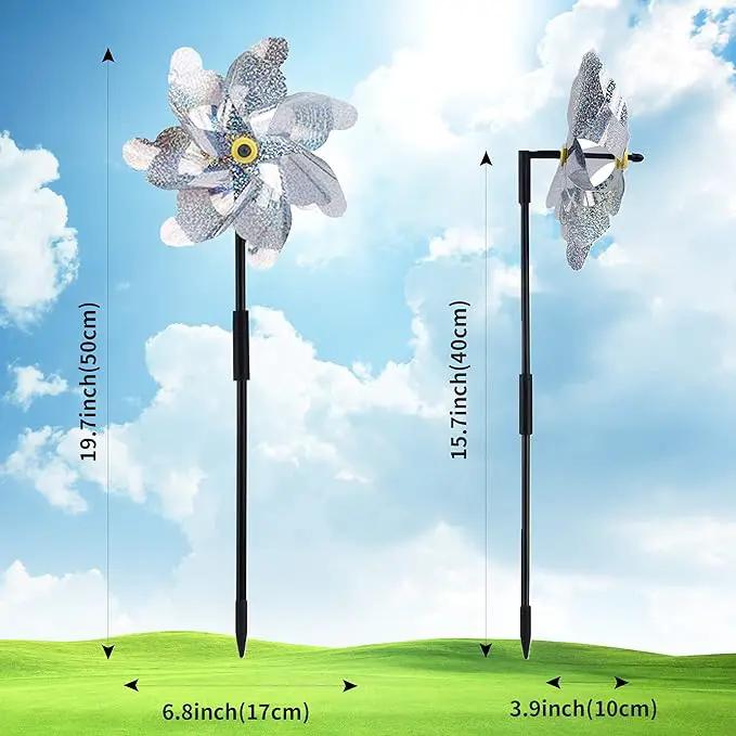 BATTIFE 12 Pack Pre-Assemble Sparkly Reflective Pinwheels | Silver Bird Blindness Pin Wheel | Scare Birds & Animals Away | Wind Spinner for Yard and Garden by GreenHaven Gardens