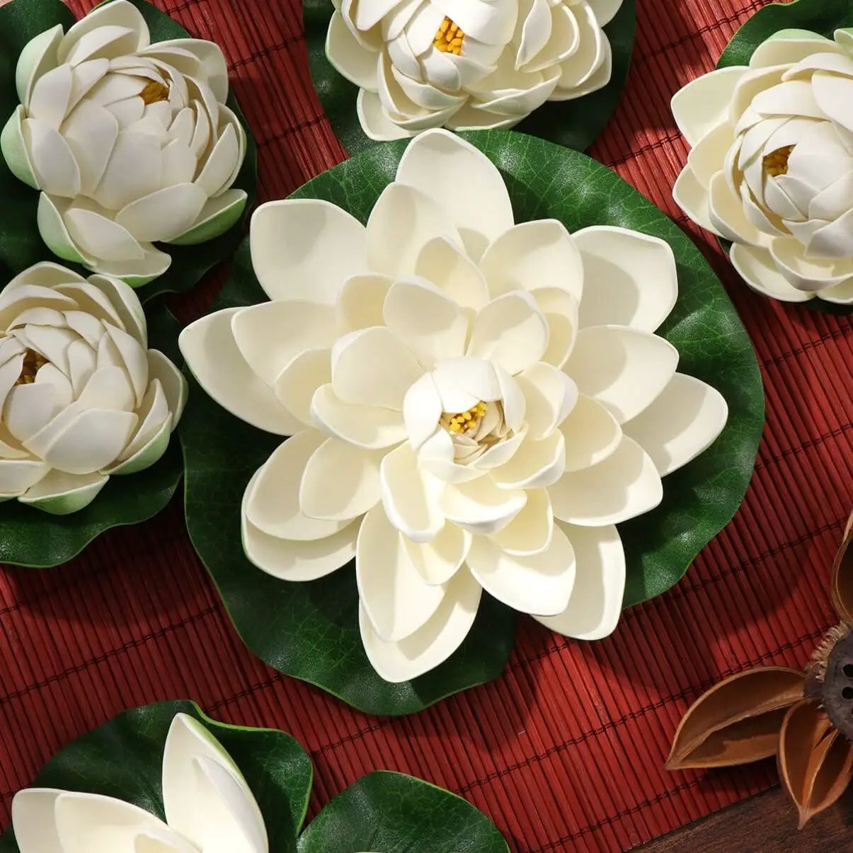 Ciieeo 6PCS Artificial Floating Lotus Flowers Realistic White Lotus & Water Lily Pads for Pool Patio Garden Aquarium Decor by GreenHaven Gardens