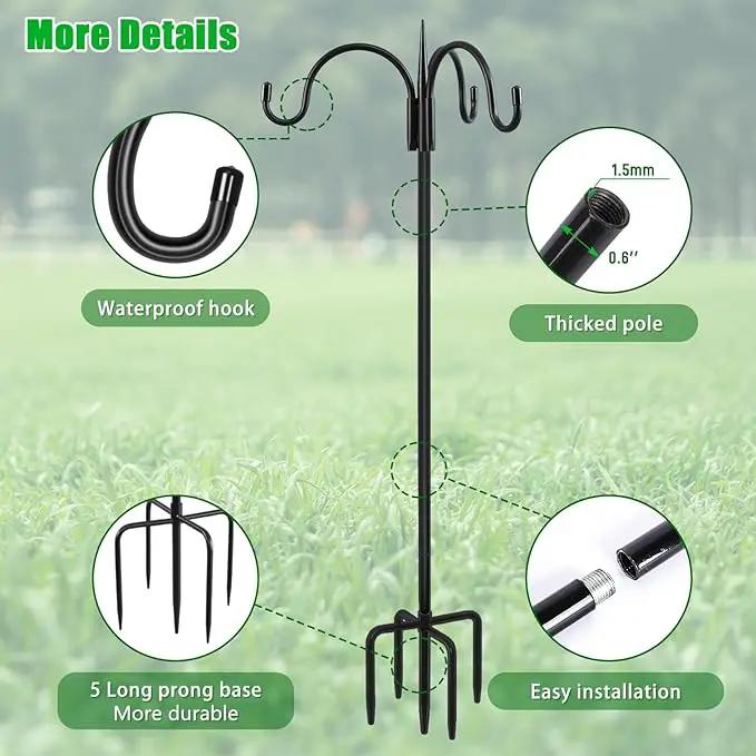 FEED GARDEN [Upgrade Version 76 Inch Three Shepherd Hooks for Outdoor,Bird Feeder Pole with 5 Prong Base, Adjustable Shepard Hooks for Hanging Plant, Solar Lanterns, Wind Chimes, 2 Pack by GreenHaven Gardens