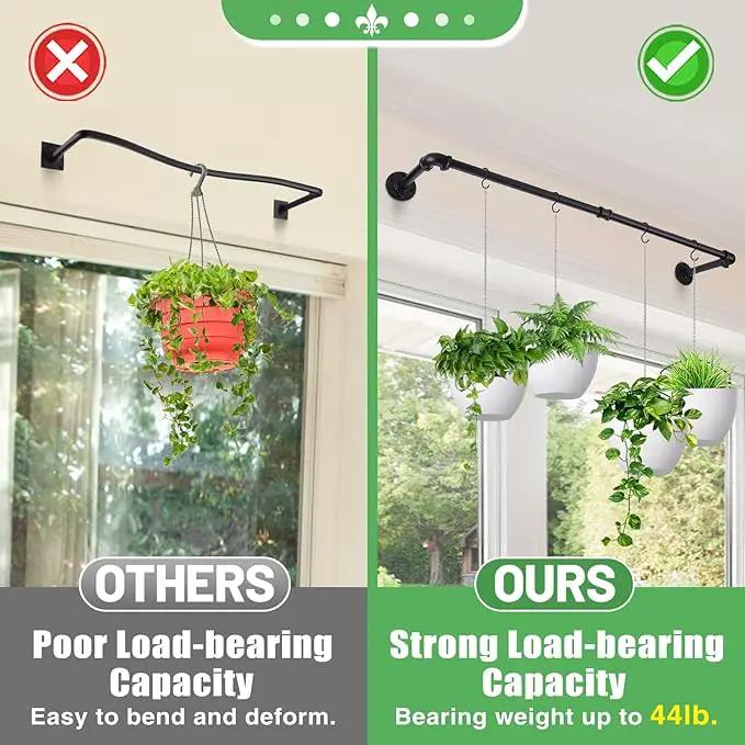 Plant Hanger Indoor, 34.2in Strong Load-Bearing Hanging Plant Holder, Window Plant Rod Black Metal Bar for Wall Ceiling Decor Shelves, 1 Pcs (Pot Chain & Plant Not Included) by GreenHaven Gardens