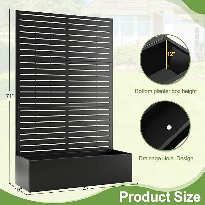 Trellis for Climbing Plants Outdoor，Mental Garden Bed with Drainage Holes Outdoor Privacy Screen Design Tall planters for herb Flower Vegetables 73"x47"x16", Black-Louvered by GreenHaven Gardens