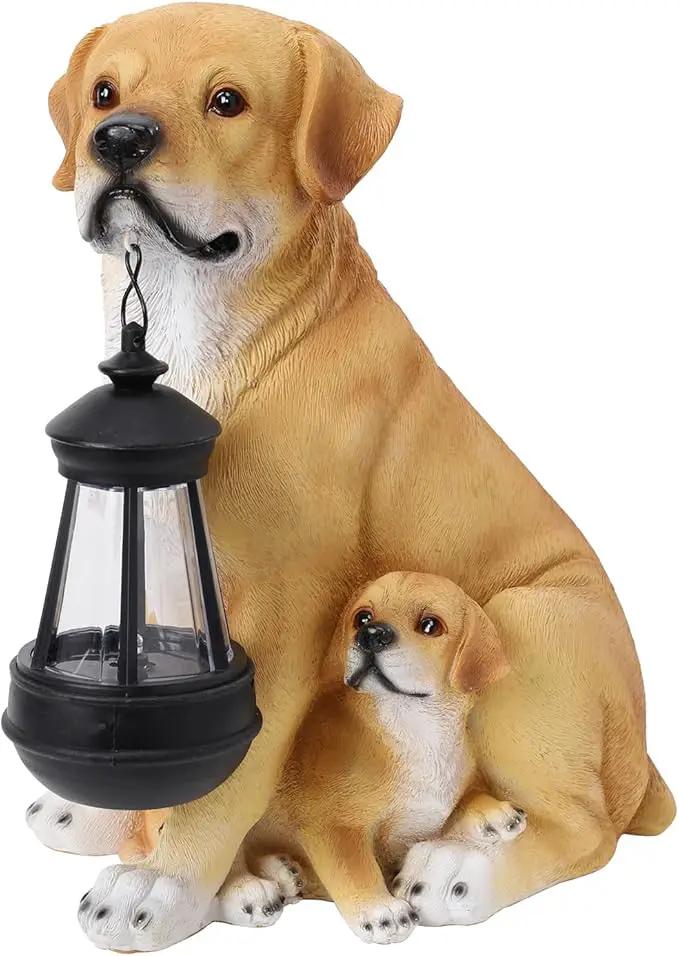 Afirst Solar Dog Statue Garden Decor- Outdoor Decor with Solar Lantern Lovely Labrador Mom with Baby Figurine Patio Lawn Yard Art Ornaments Housewarming Gift by GreenHaven Gardens