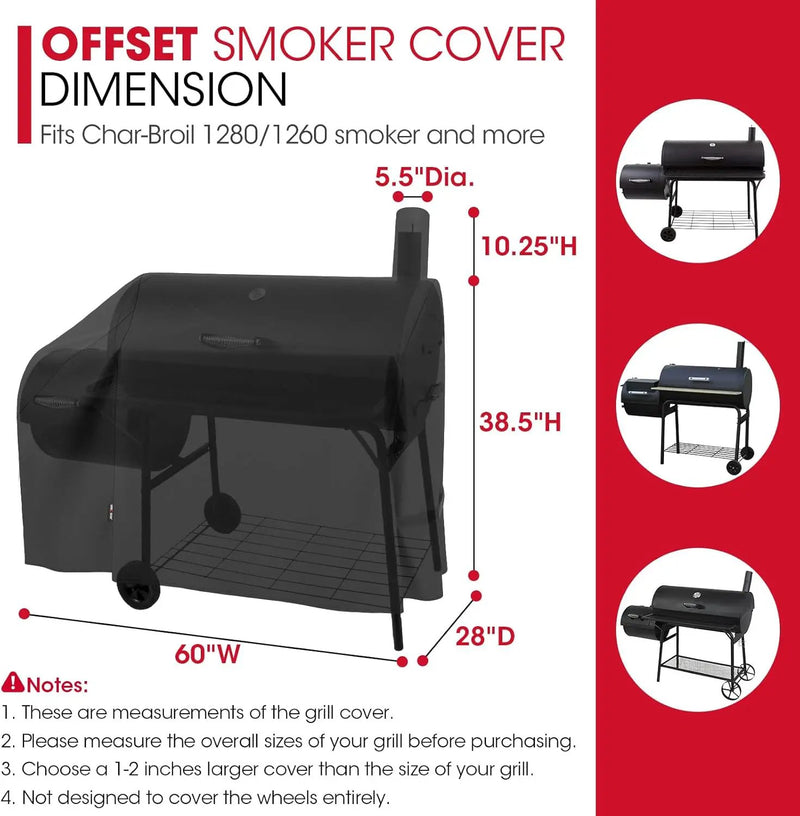 Unicook Offset Smoker Cover 60 Inch, Outdoor Heavy Duty Waterproof Charcoal BBQ Grill Cover, Fade Resistant, Compatible for Brinkmann, Char-Broil, Royal Gourmet and More, Black by GreenHaven Gardens