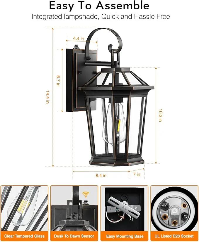 VIANIS Dusk to Dawn Exterior Light Fixture, Waterproof Outdoor Wall Sconce Porch Light for House, 100% Anti-Rust Aluminum Outside House Lights, Farmhouse Coach Lantern for Garage, Front Door 2Pcs by GreenHaven Gardens