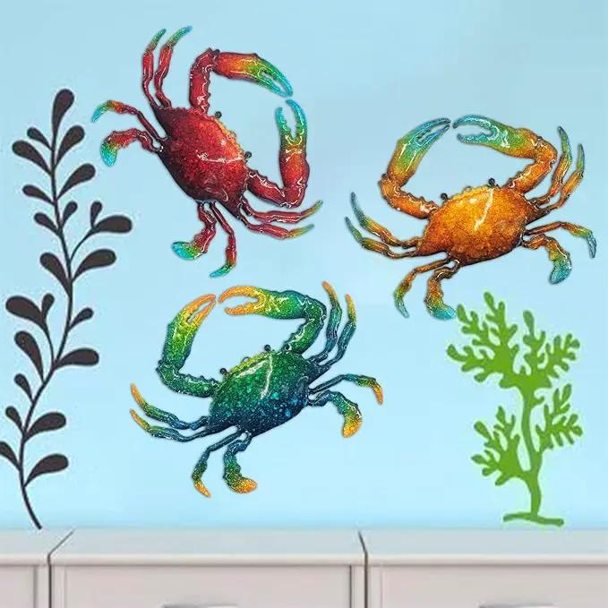 John's Studio Metal Crab Sea Wall Decor Outdoor Garden Hanging Art Sculptures Home Ocean Theme Decorations for Kitchen Bathroom and Pool - 3 PCS by GreenHaven Gardens